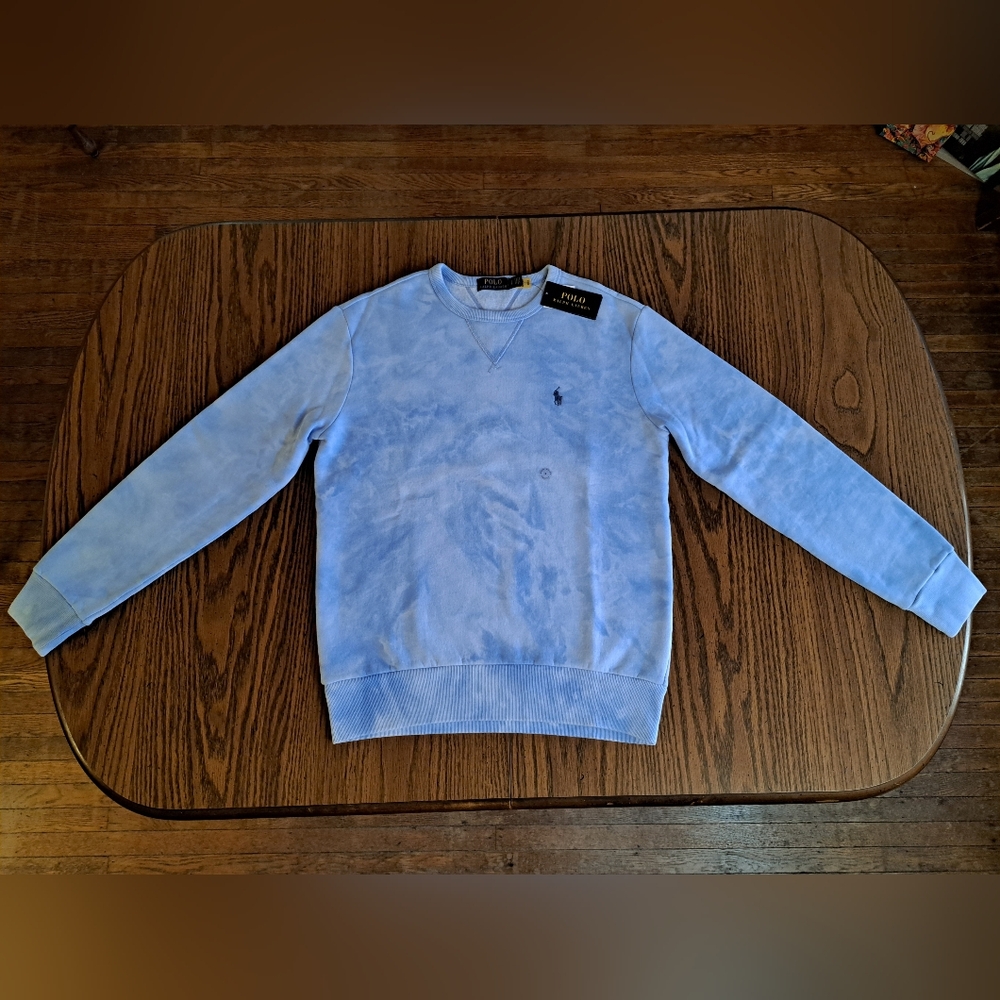 Polo Ralph Lauren Men's Blue And White Tie Dye Crewneck Sweater